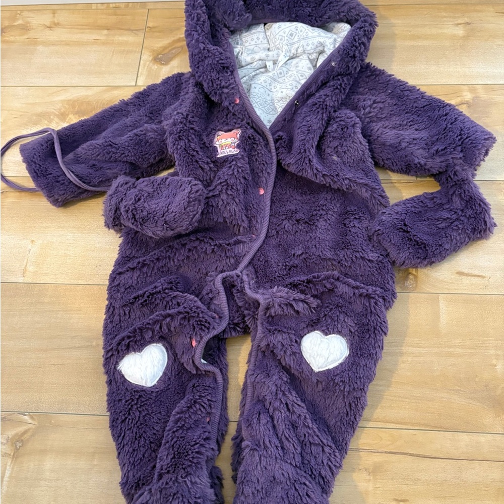 Plush Purple Kids Footie with Heart Details